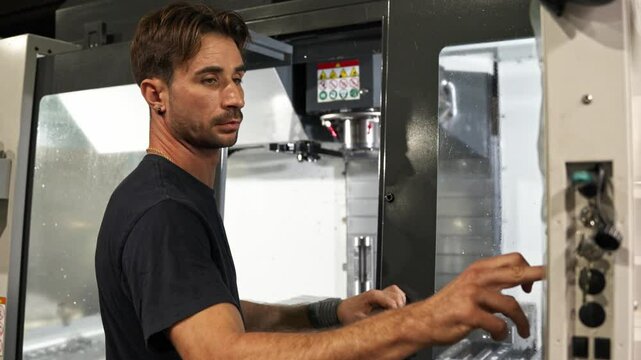 Skilled technician operating cnc machine for precision manufacturing