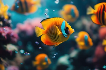 Obraz premium Vibrant Yellow Fish Swimming in a Reef