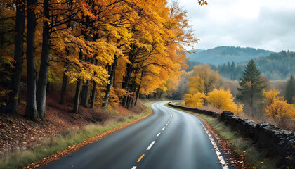 Naklejka premium road in autumn forest