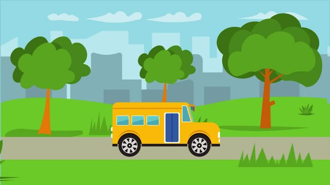 landscape animation sky animation and moving city colorful looping animation street with jeep