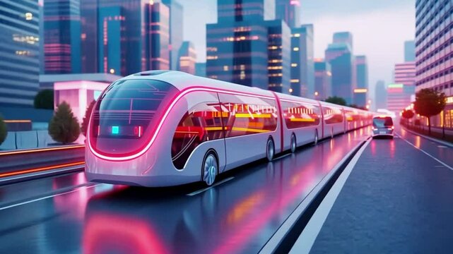 Futuristic public transportation with glowing lights, a vision of a city of the future.