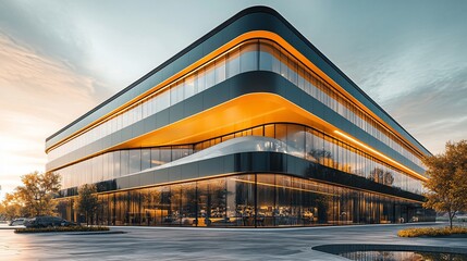 Fototapeta premium Modern glass office building at sunset.