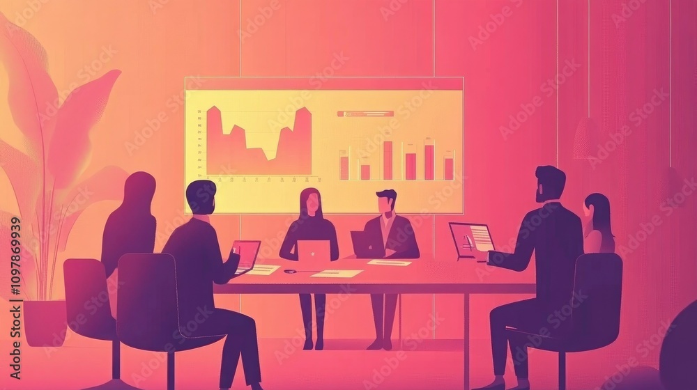 Fototapete vector banner with modern flat design featuring a business meeting where participants analyze growth
