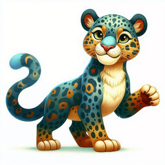 Naklejka premium Colorful artistic representation of a panther with intricate patterns in a vibrant, cartoon style on white background. AI