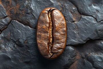 Naklejka premium A single roasted coffee bean on a dark slate background.