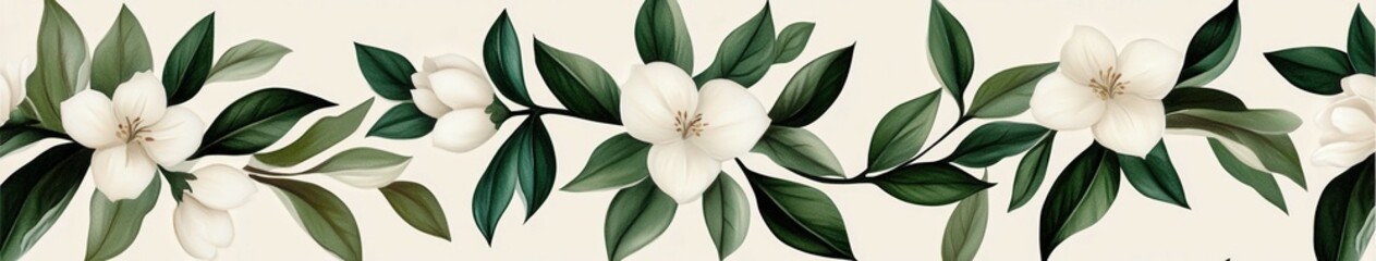 Obraz premium Elegant floral design featuring white blossoms and green leaves
