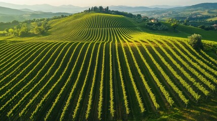 Fototapeta premium Aerial View of Lush Green Vineyards in Tuscany