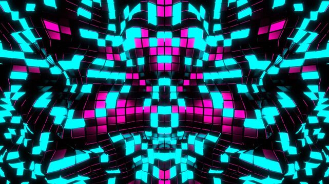 Cyan adn Pink Grid of Moving Squares Background VJ Loop l 4K
