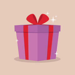 Christmas Gift Box. Birthday Surprise. Flat Design Vector.Illustration.
