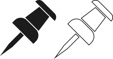 push pin icon set. Thumbtack for note attach collection. Paperclip symbol. Pushpin flat and line style collection
