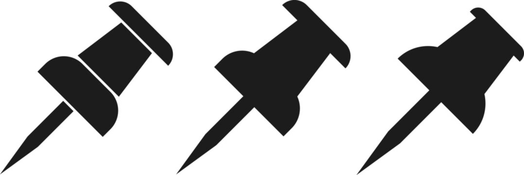 push pin icon set. Thumbtack for note attach collection. Paperclip symbol. Pushpin flat and line style collection
