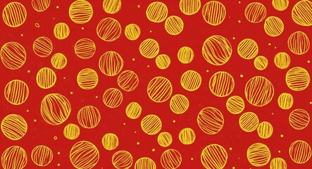Yellow Circle pattern hand drawn design on Red background illustration