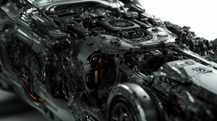 Fototapeta premium Robotic Arm for Welding Car Parts in Factory Space