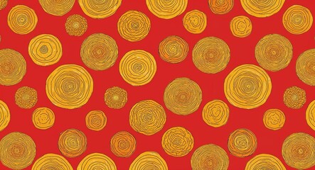 Fototapeta premium Yellow Circle pattern hand drawn design on Red background illustration