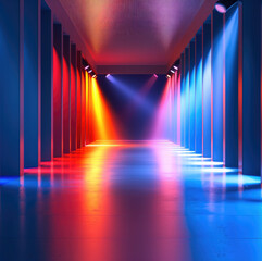 Fototapeta premium A dynamic lighting sequence that transitions from tranquil warm amber and soft cool blue hues to bold, invigorating reds, oranges, and vibrant blues.