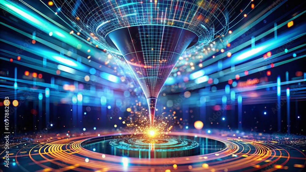 Poster futuristic abstract technology background showcasing looping big data sorting flow with a dynamic co