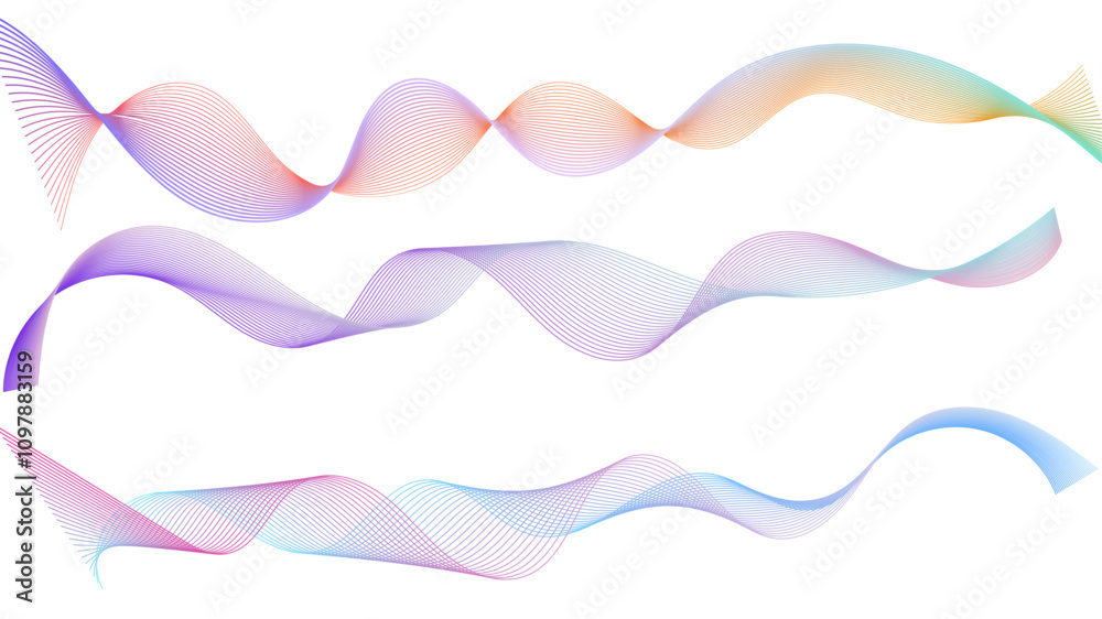 Poster Dynamic gradient colorful flowing wave design element. Abstract wavy lines gradient vector line blend element. Wavy line gradient shapes set	
