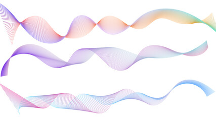 Dynamic gradient colorful flowing wave design element. Abstract wavy lines gradient vector line blend element. Wavy line gradient shapes set	
