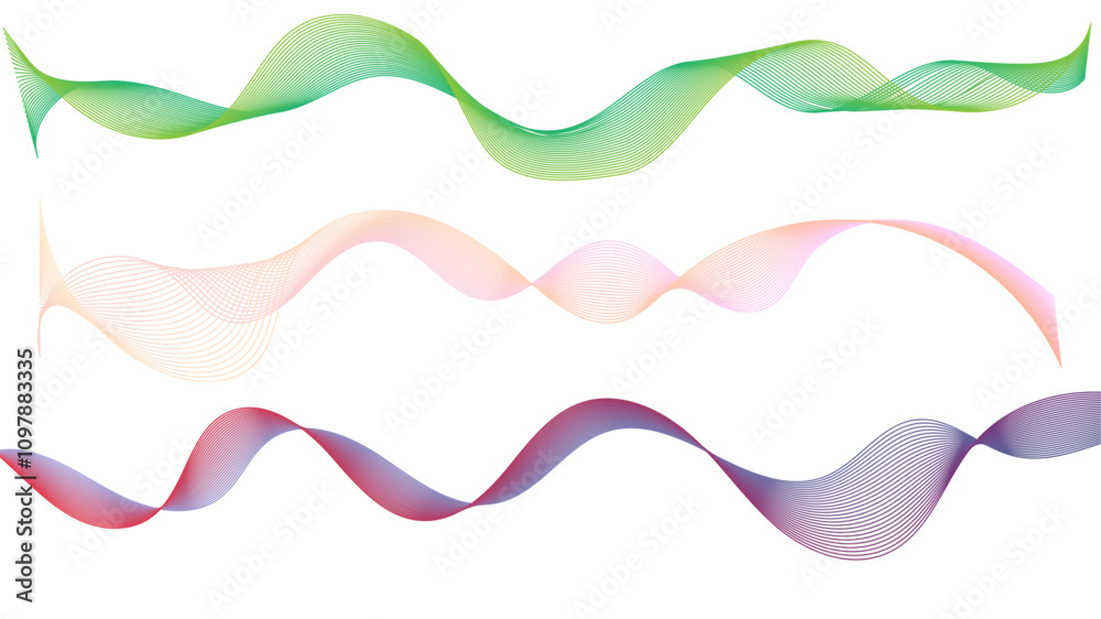 Aufkleber Dynamic gradient colorful flowing wave design element. Abstract wavy lines gradient vector line blend element. Wavy line gradient shapes set	
