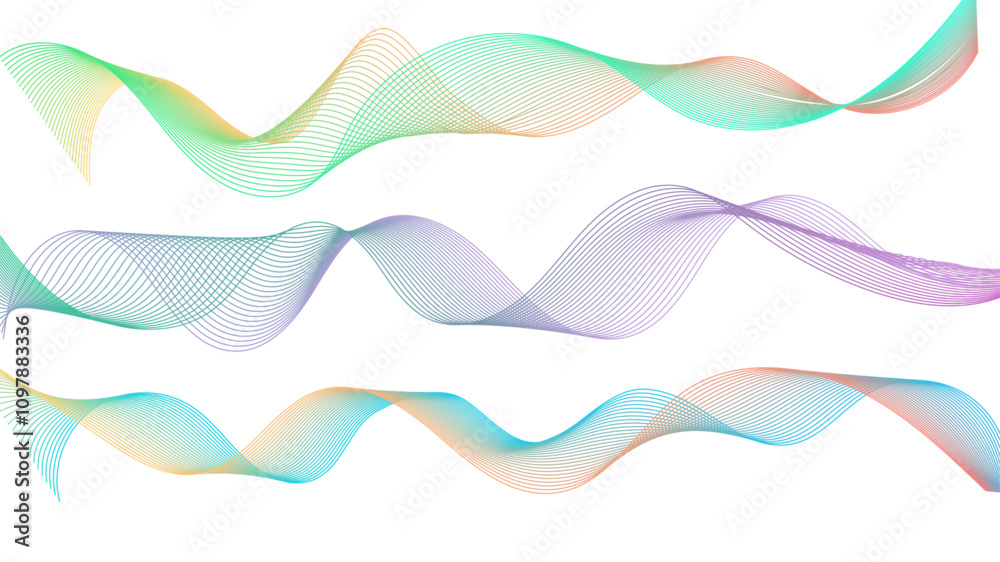 Aufkleber Dynamic gradient colorful flowing wave design element. Abstract wavy lines gradient vector line blend element. Wavy line gradient shapes set	
