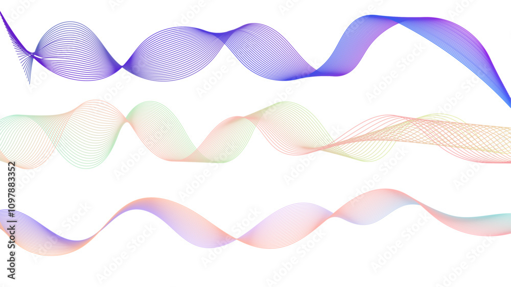 Aufkleber Dynamic gradient colorful flowing wave design element. Abstract wavy lines gradient vector line blend element. Wavy line gradient shapes set	
