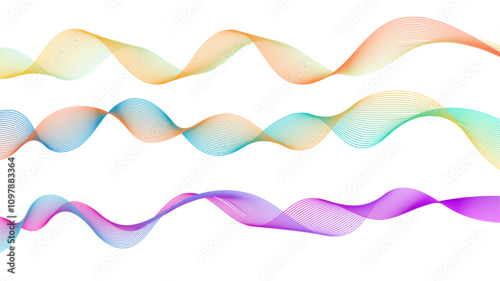 Aufkleber Dynamic gradient colorful flowing wave design element. Abstract wavy lines gradient vector line blend element. Wavy line gradient shapes set	
