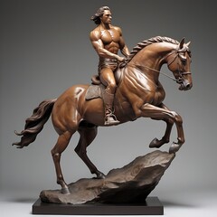 Fototapeta premium A sculpture of a dynamic scene of a man riding a horse.