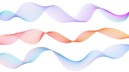 Dynamic gradient colorful flowing wave design element. Abstract wavy lines gradient vector line blend element. Wavy line gradient shapes set	
