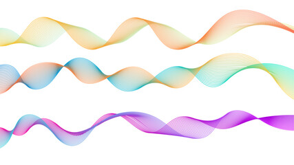 Dynamic gradient colorful flowing wave design element. Abstract wavy lines gradient vector line blend element. Wavy line gradient shapes set	
