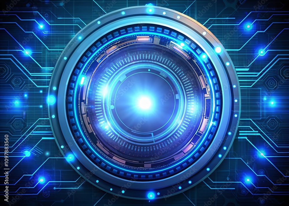Poster futuristic digital hud circle display with artificial intelligence elements and cyber circuit board 