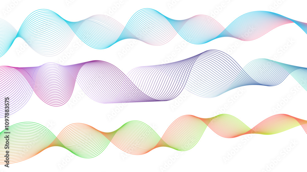 Aufkleber Dynamic gradient colorful flowing wave design element. Abstract wavy lines gradient vector line blend element. Wavy line gradient shapes set	
