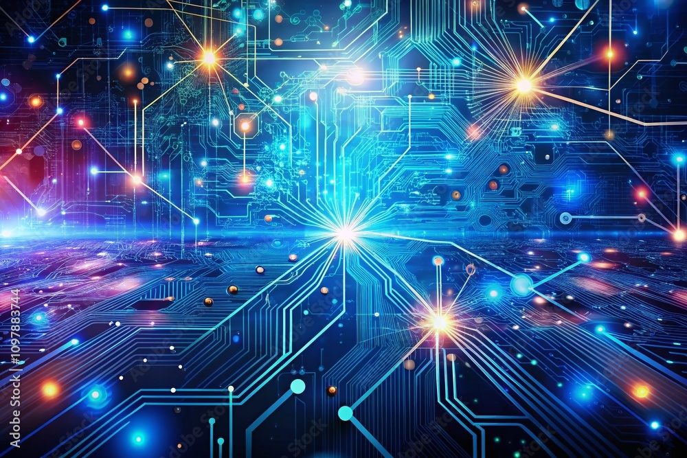 Poster futuristic electronic circuit board representing big data visualization and artificial intelligence 