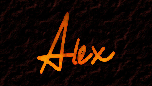 3D fire text effect of name Alex on dark background.