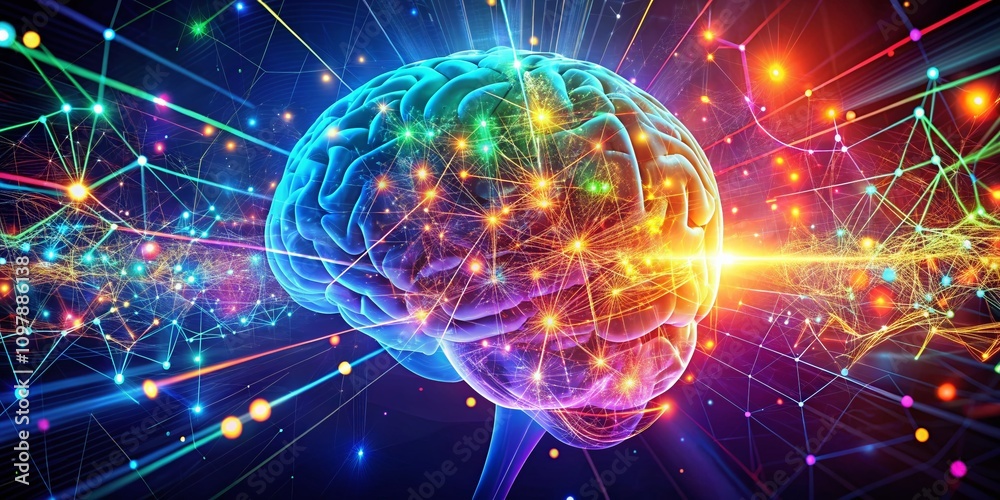 Poster glowing digital brain mapping: visualizing cognitive processes and neural pathways in a futuristic b
