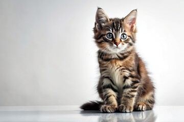 Obraz premium Cute Kitten Silhouette, Sitting Cat, Copy Space