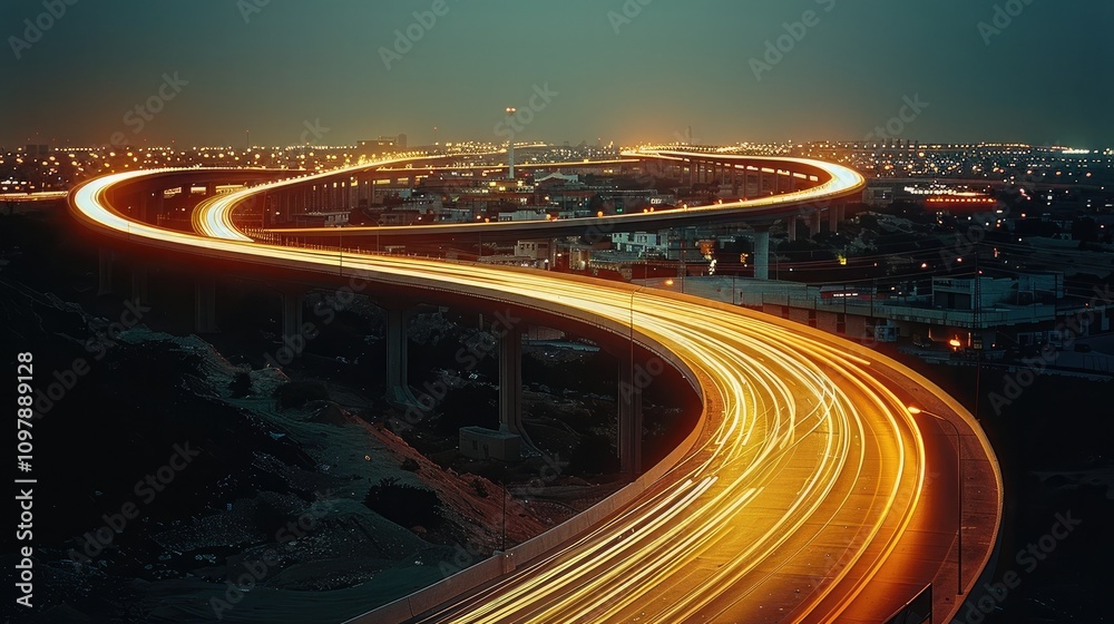 Aufkleber The lights strokes building a curve over a highway. blur motion.