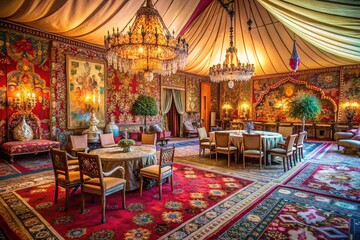 Obraz premium Enchanted Tent Room with Chandelier - AI Macro Photography