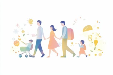 Fototapeta premium Family strolls, holding hands, joyful journey.