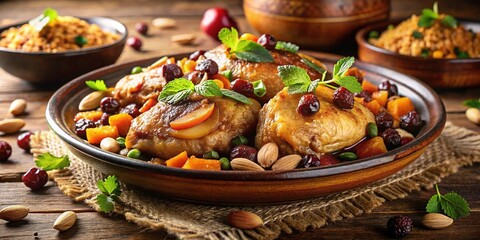 Moroccan Chicken with Almonds & Dried Fruit - Gourmet Food Photography
