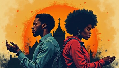 Black History Month celebration poster. BHM Wallpaper. African-American people background in warm colors 2D drawing art style