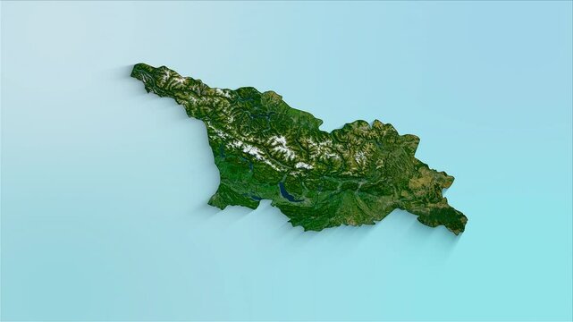 Georgia animated map showing regions forming the country with a physical map background and a chroma key alpha channel.