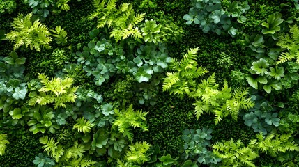 Obraz premium Lush green plants creating a vibrant wall of foliage.