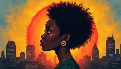 Black History Month celebration poster. BHM Wallpaper. African-American people background in warm colors 2D drawing art style