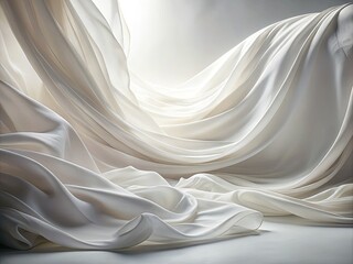 Obraz premium Ethereal Long Exposure of Draped White Fabric with Gentle Shadows, Soft Textures, and Serene Atmosphere for Minimalist and Elegant Home Decor Photography