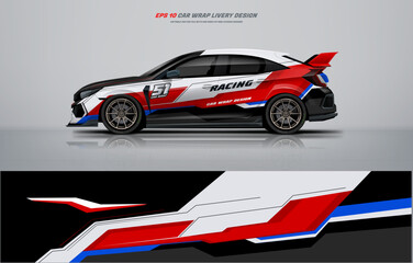 Fototapeta premium Racing Car branding mockup with racing wrap decal or livery design, Hatchback wrap design 