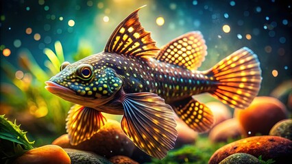 Fototapeta premium Stunning Bristlenose Pleco, Bokeh Background, Aquarium Fish, Close-up, Nature Photography, Detailed, Realistic, High-Quality, AI Art