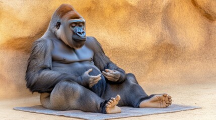 Fototapeta premium A gorilla sitting peacefully amidst dense green jungle