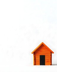 Vibrant orange cabin in a snowy landscape