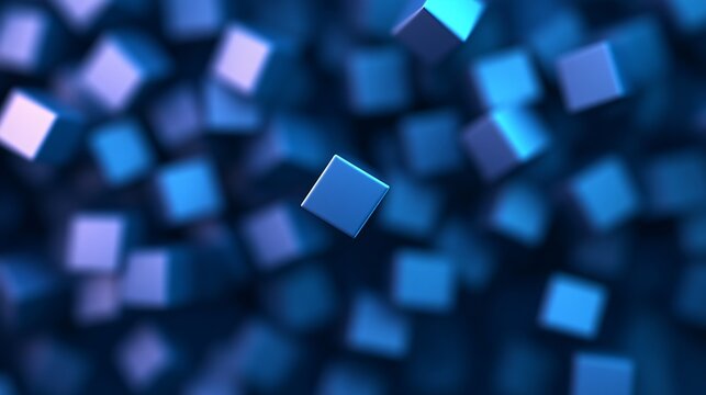 Abstract floating cubes create a dynamic blue texture background for digital design. Generative AI