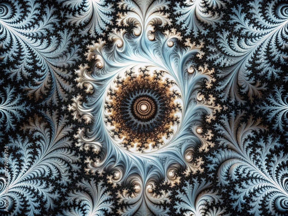 Poster intricate double exposure of fractal patterns in black and white, showcasing the depth and complexit